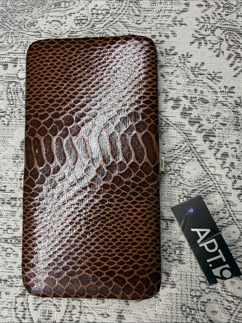 Brown Snake-Embossed Clutch Wallet - Textured Faux Leather - 3.5x7